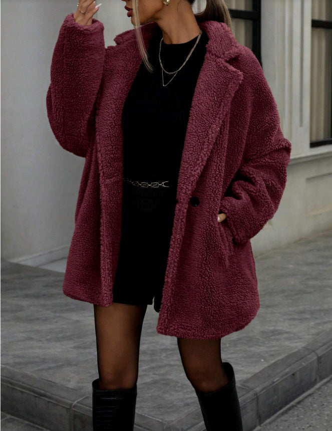 Women's Fluffy Long Sleeve Collar Fleece Top Coat