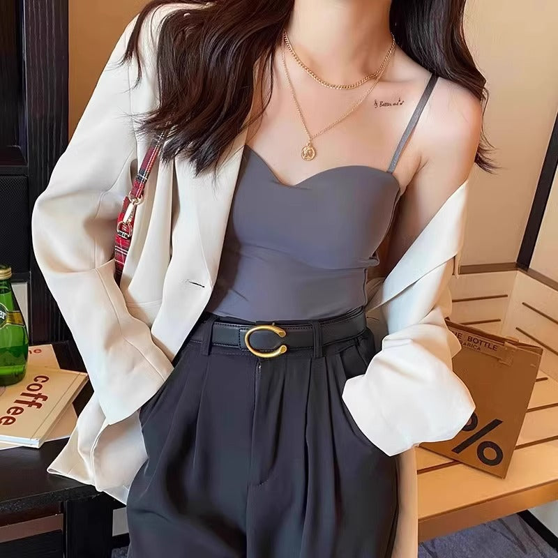 Women's Ice Silk Sexy V-neck Vest With Built-in Chest Pads