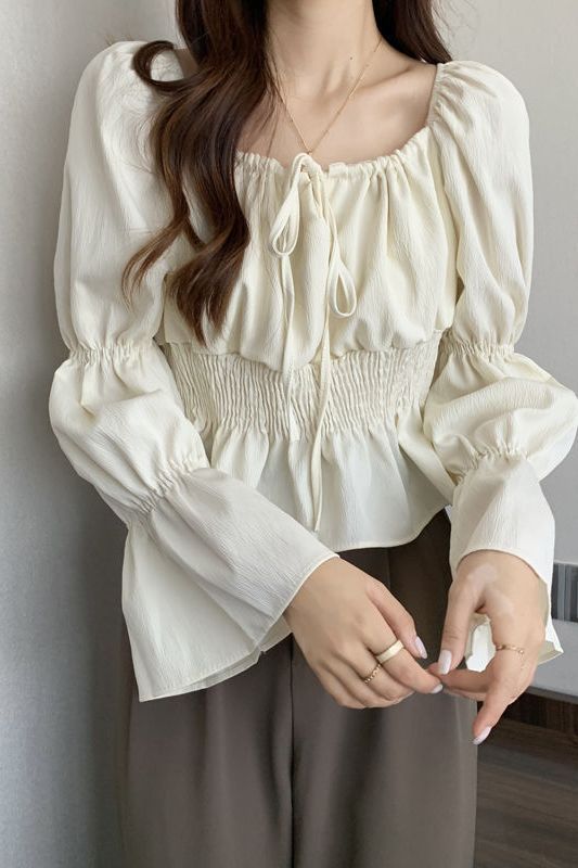 New Stylish French-style Puff-sleeve Chiffon Blouse