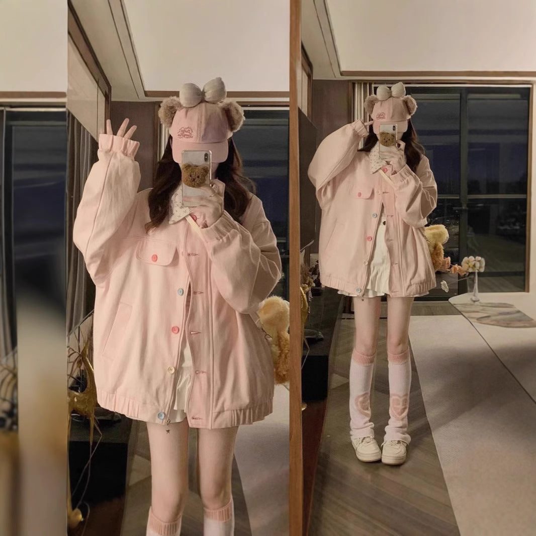 Spring And Autumn Women's Dopamine Sweet Niche Floral Lapel Jacket Coat