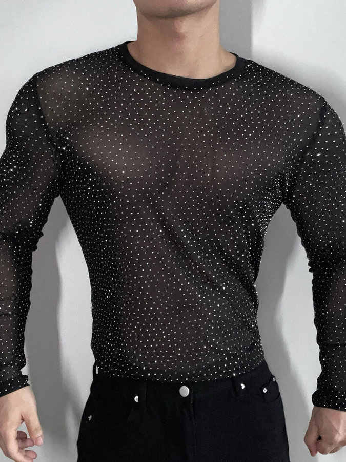 Translucent Mesh Slim Long Sleeve T-shirt