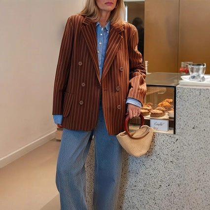 Women's SpringAutumn New Arrival Loose-Fit Retro Striped Blazer Jacket