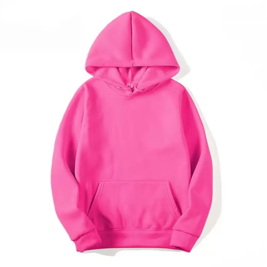 AutumnWinter Fleece Solid-Color Hoodie Same Style As Loose-Fit Casual Sports Hoodie For Couples