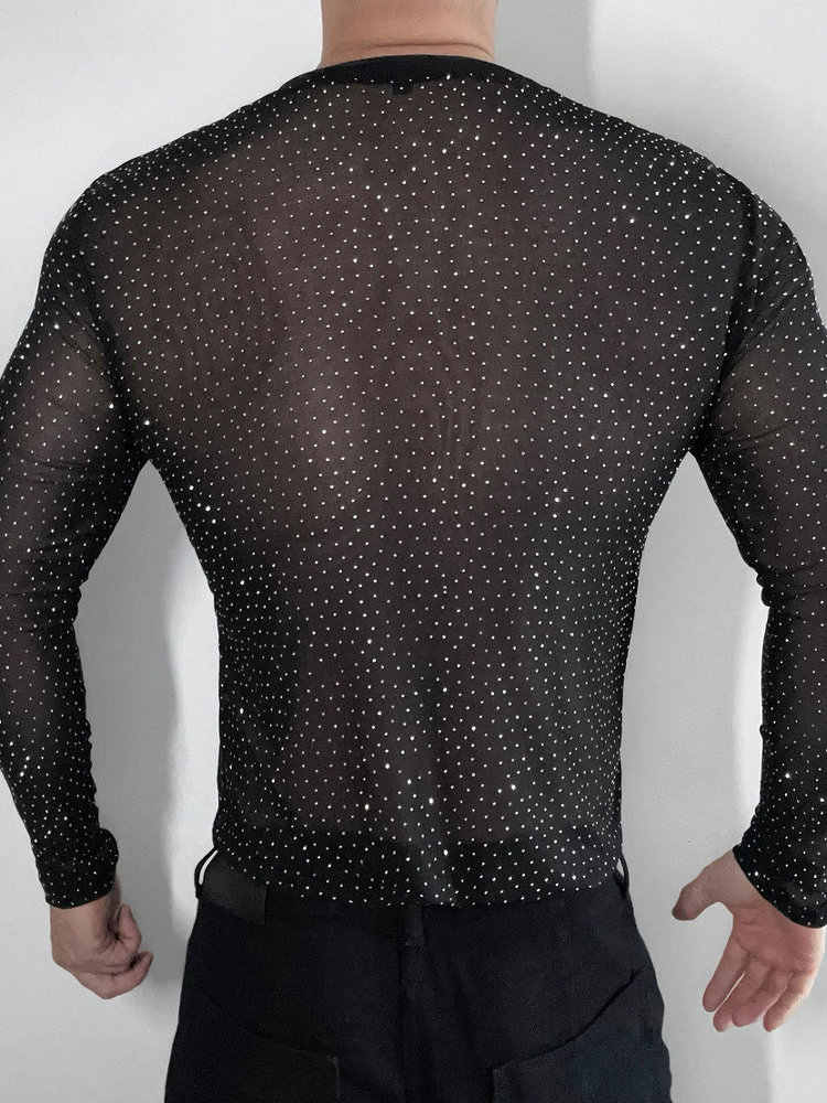 Translucent Mesh Slim Long Sleeve T-shirt