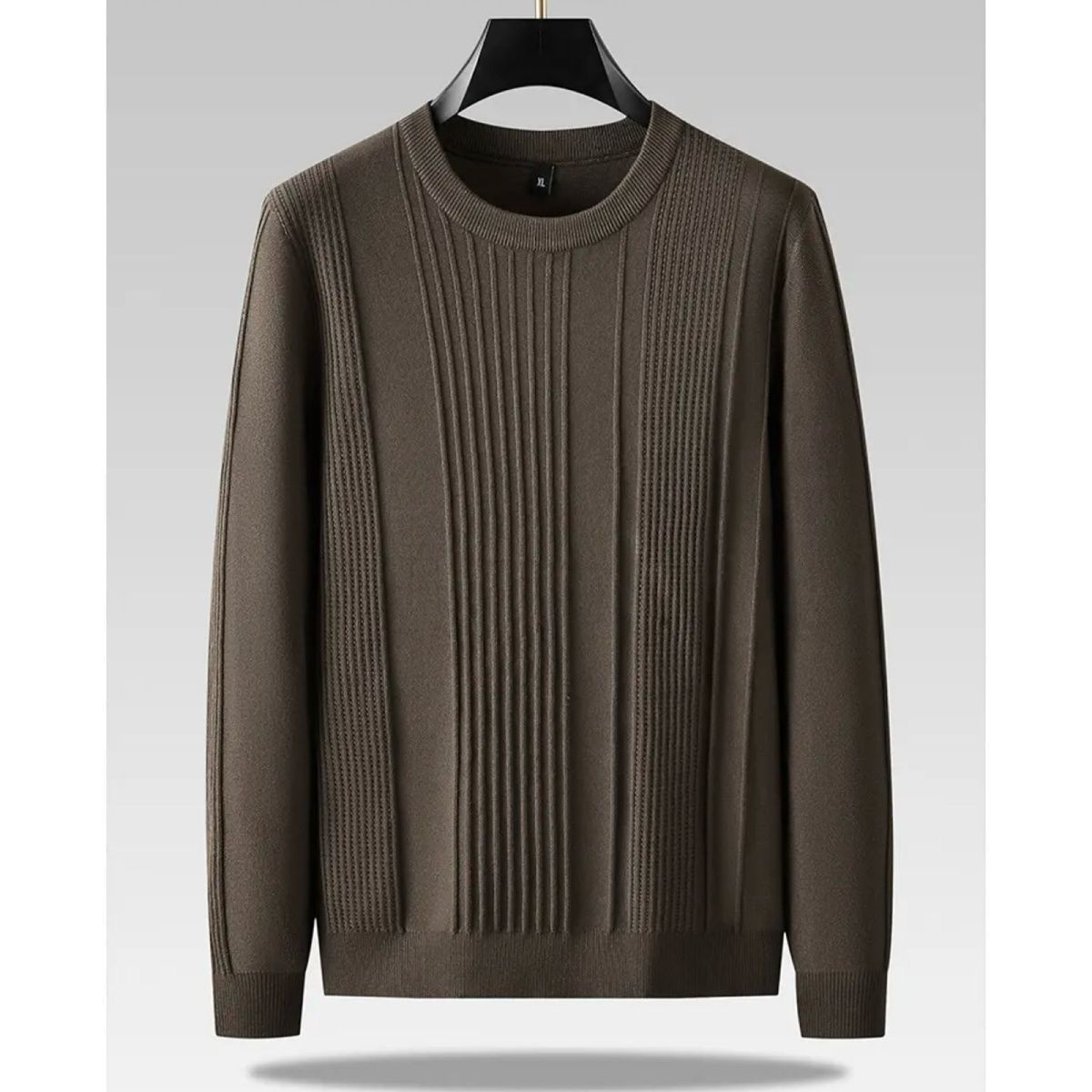 Crew-neck Knitted Loose-fit Twisted-pattern Men's Sweater