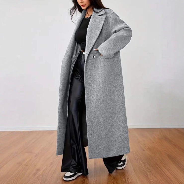 Women's Wool Coat Fashion Long Sleeve Lapel Long Coat