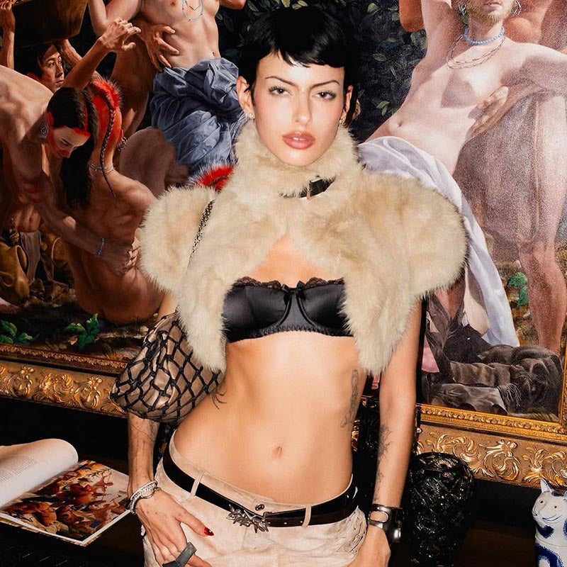 Women's Solid-Color Sexy Fuzzy Short Top With Straps