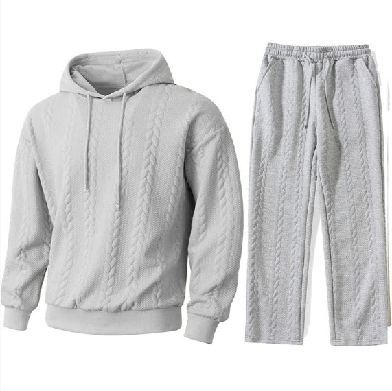 Solid-color Sporty And Casual Jacquard Men's Hoodie And Pants Set