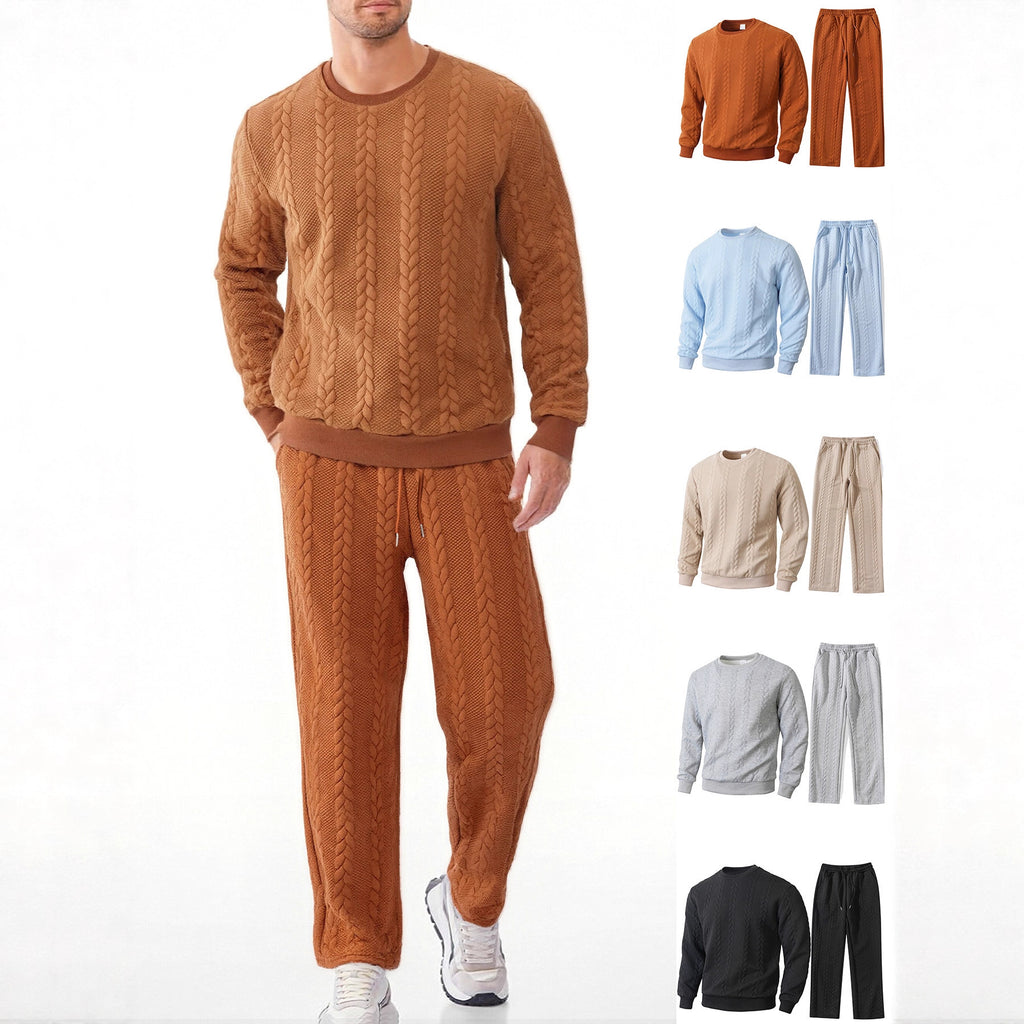 Solid-color Sporty And Casual Jacquard Men's Hoodie And Pants Set