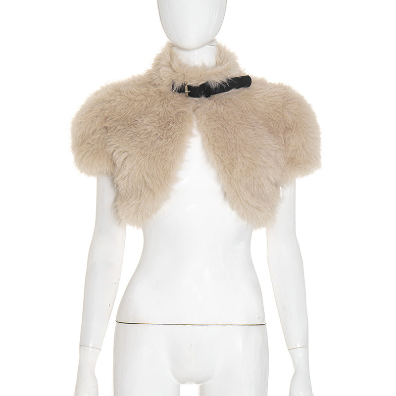 Women's Solid-Color Sexy Fuzzy Short Top With Straps