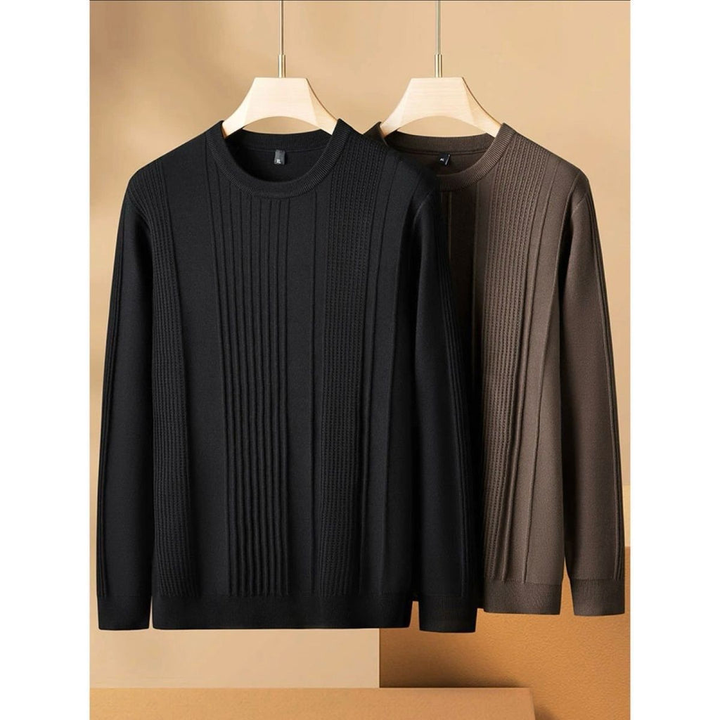 Crew-neck Knitted Loose-fit Twisted-pattern Men's Sweater