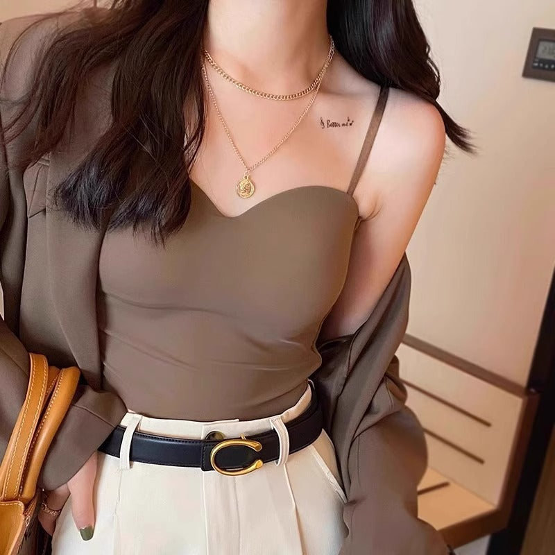 Women's Ice Silk Sexy V-neck Vest With Built-in Chest Pads