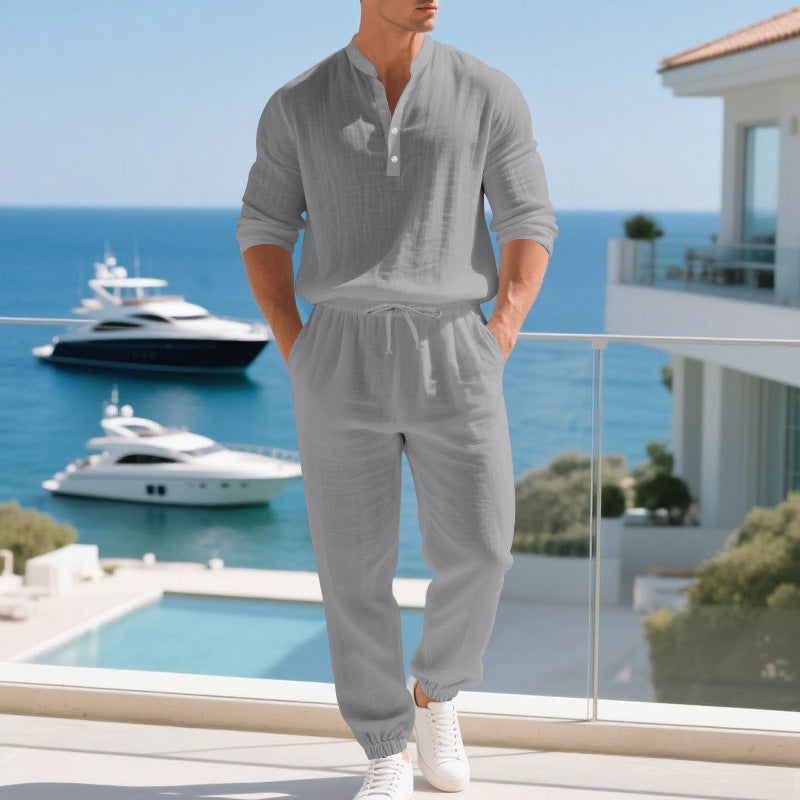 Men's Linen Long-sleeve Pants Set