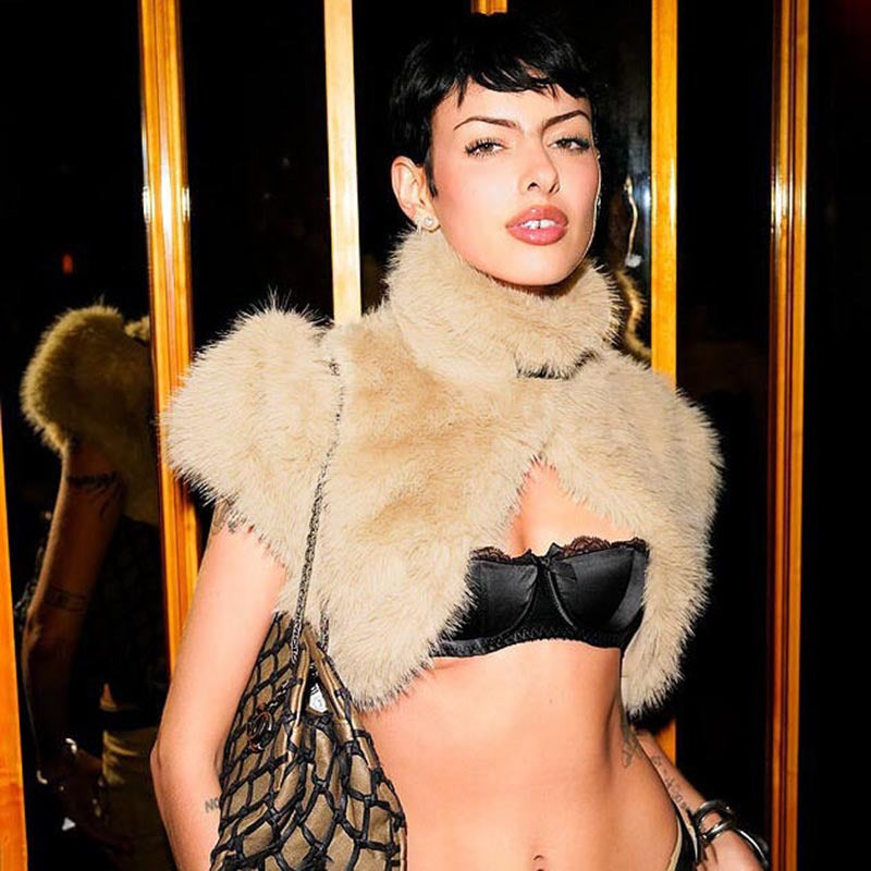 Women's Solid-Color Sexy Fuzzy Short Top With Straps