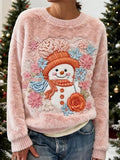 Women's Christmas Berry And Snowflake Flannel Crewneck Hoodie