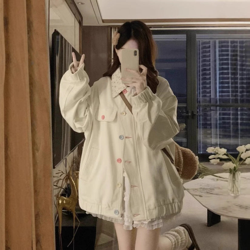 Spring And Autumn Women's Dopamine Sweet Niche Floral Lapel Jacket Coat