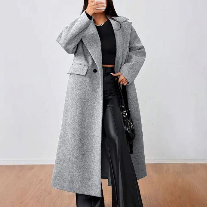 Women's Wool Coat Fashion Long Sleeve Lapel Long Coat