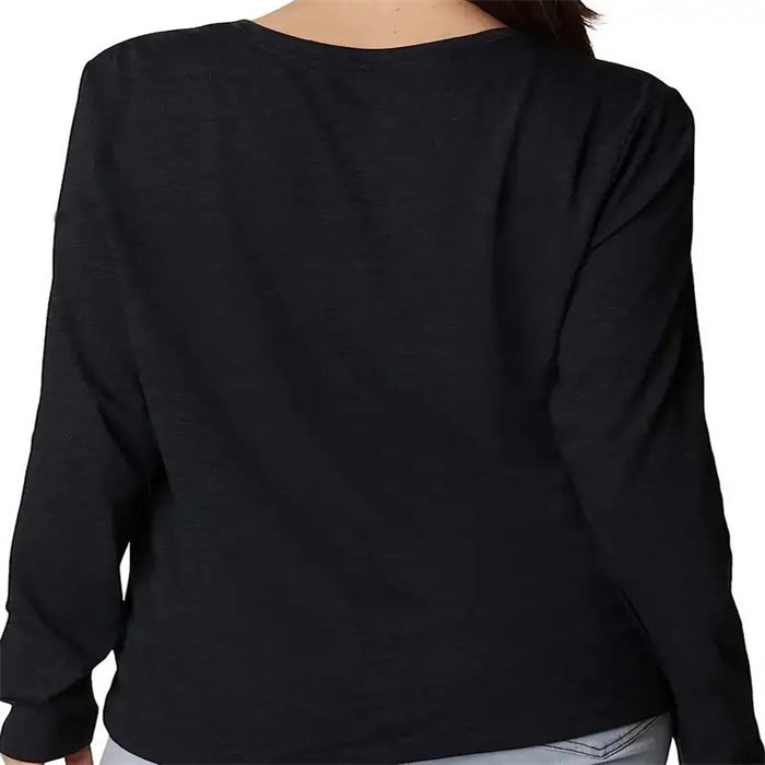 New Women's Casual Long-sleeve Crew-neck Top With Printed Design