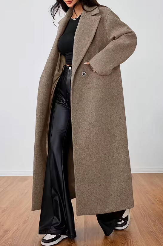 Women's Wool Coat Fashion Long Sleeve Lapel Long Coat