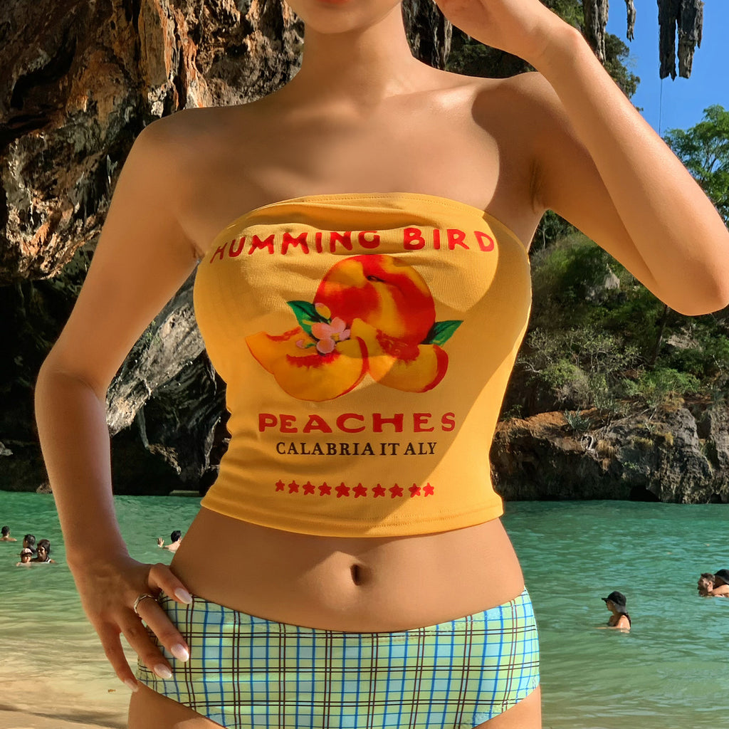 Women's Sexy Slim-fit Backless Tube Top Summer Dopamine Fruit And Letter Print Tube Top