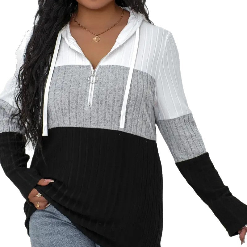 Color-blocked Oversized Hoodie With Half-zip And Drawstring