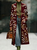 Casual Lapel Floral Embroidered Wool Coat