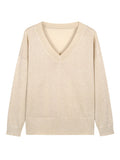 Casual Minimalist, Loose-fitting V-neck Knit Top For Women