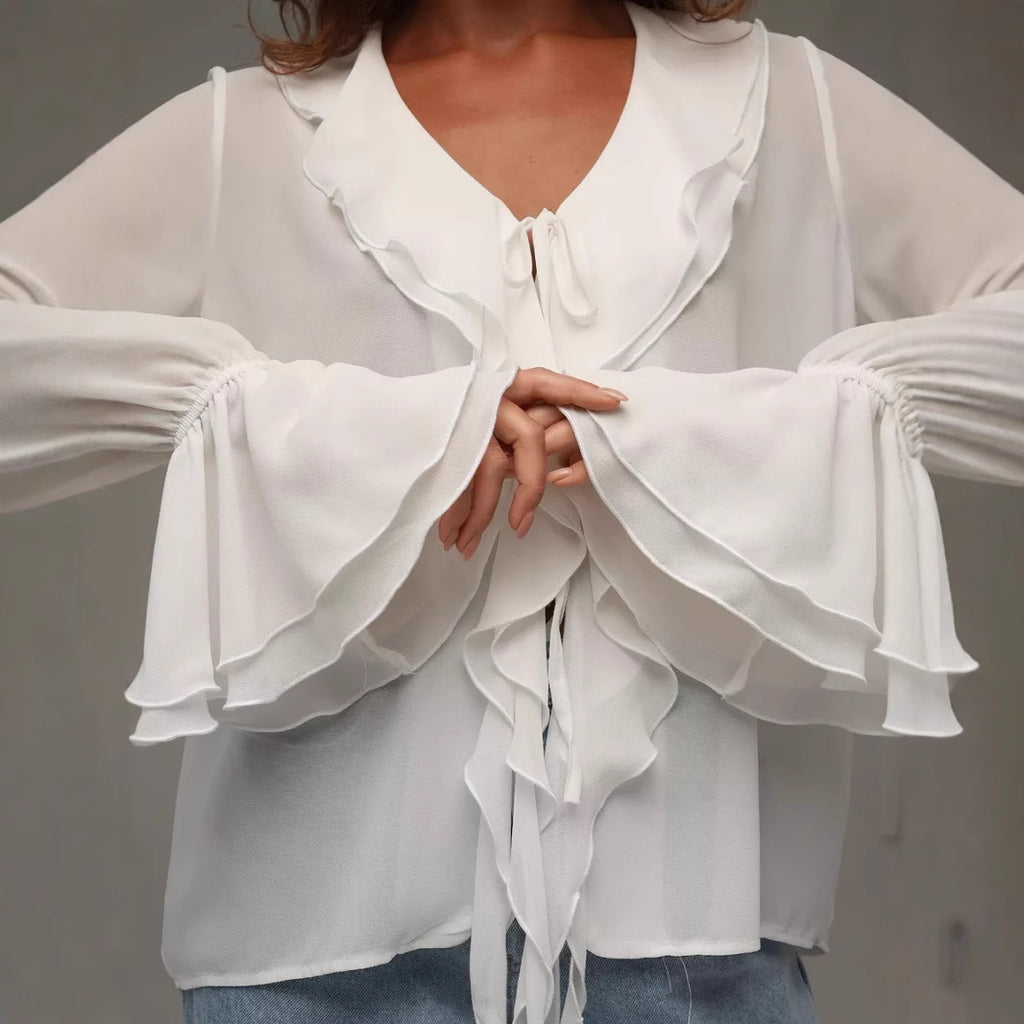 Ruffled Outerwear A Petite Shawl-style Blouse