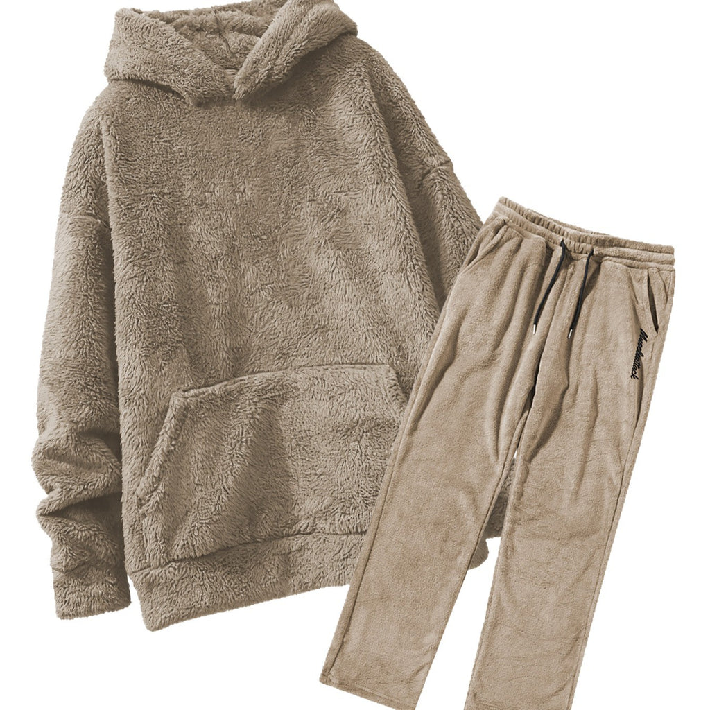 Men's Hooded Casual Loose-Fit Fashionable Personalized Coral Fleece Sweater Set