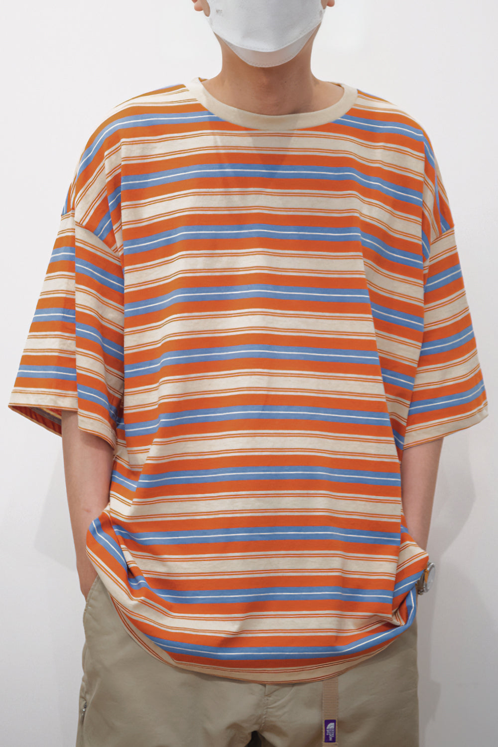 Loose-fitting Candy-colored Pinstripe Short-sleeve T-shirt