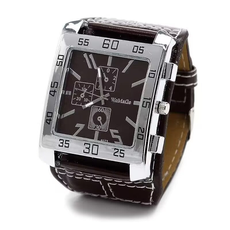 Men's Stylish And Cool Military-style Watch Square Dial Simulated Three-layer Design