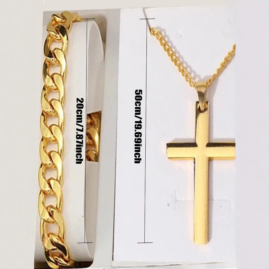 Men's Business Fashion Three-eye Single Calendar Steel Watch Bracelet Cross Bracelet Suit