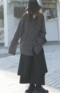 Black And White Striped Loose Long-sleeved Thin Shirt