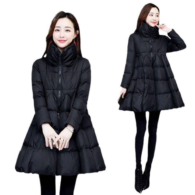 Women's Winter Cotton Coat With A Stand-up Collar And Padded Hem