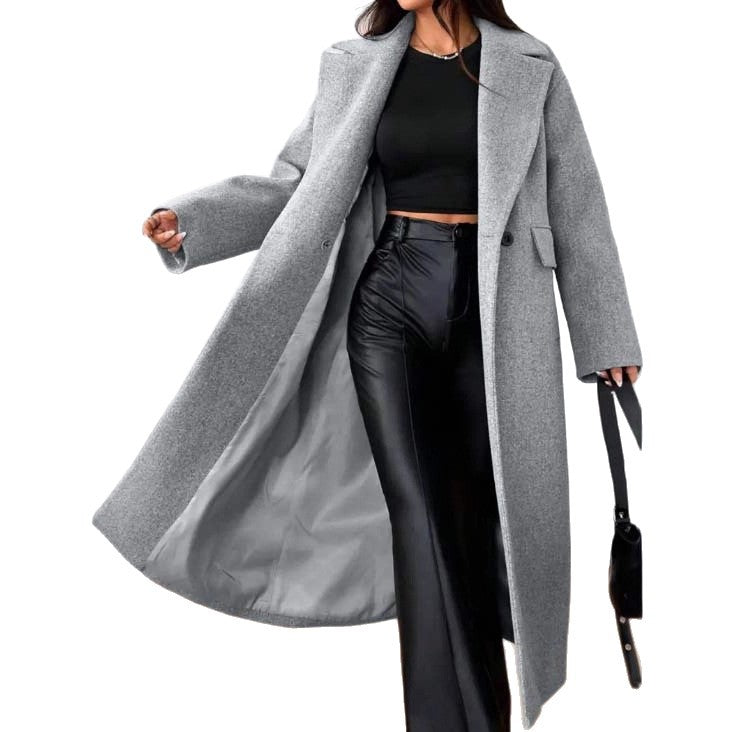 Women's Wool Coat Fashion Long Sleeve Lapel Long Coat