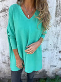 New Autumnwinter Women's Long-sleeve Knitted V-neck Loose-fitting Long Top