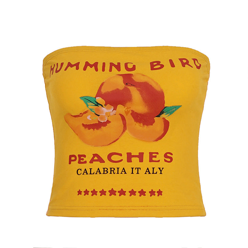 Women's Sexy Slim-fit Backless Tube Top Summer Dopamine Fruit And Letter Print Tube Top