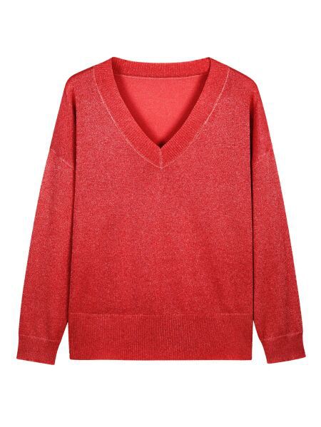 Casual Minimalist, Loose-fitting V-neck Knit Top For Women