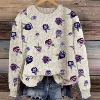 Women's Loose-fit Crew-neck Long-sleeve Top