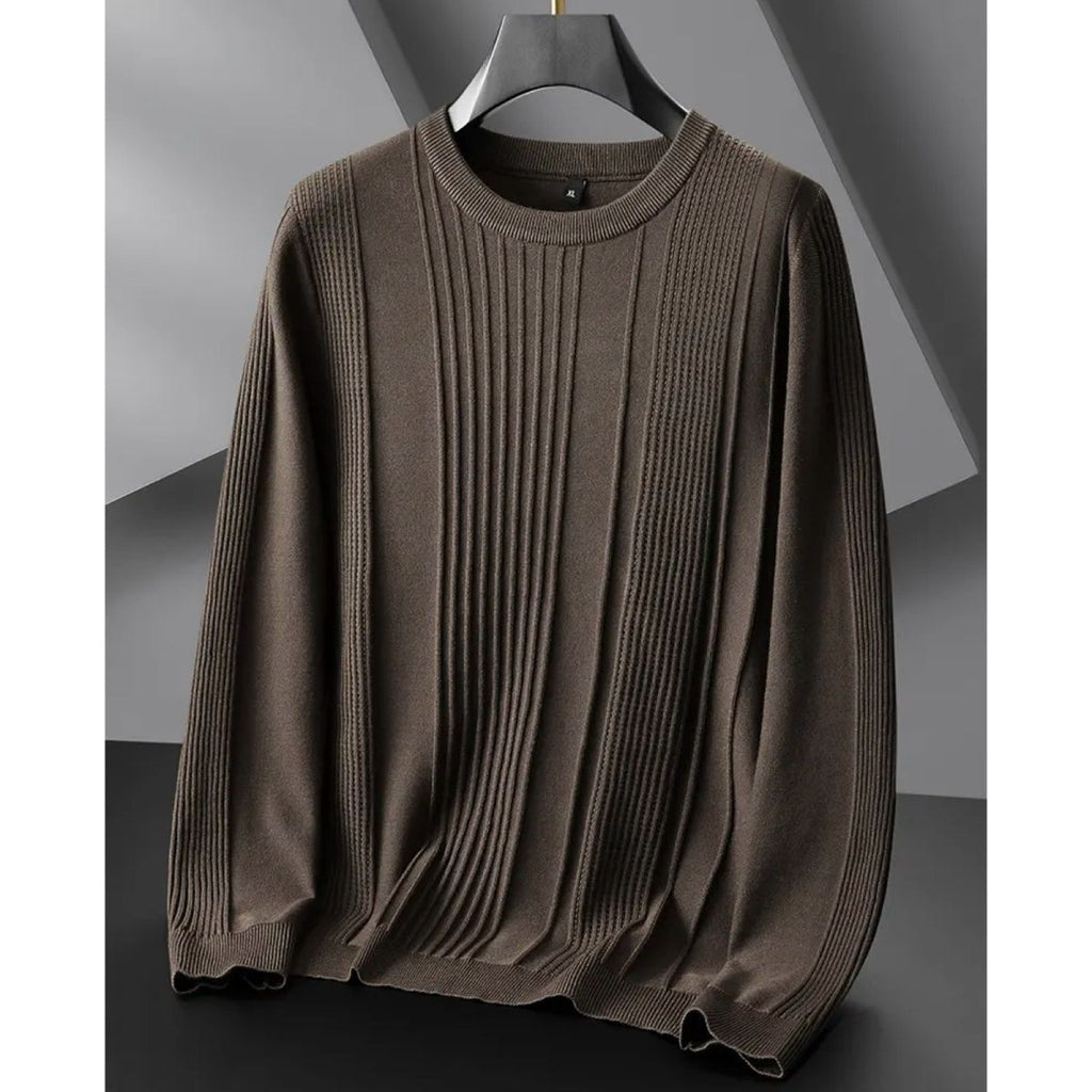 Crew-neck Knitted Loose-fit Twisted-pattern Men's Sweater