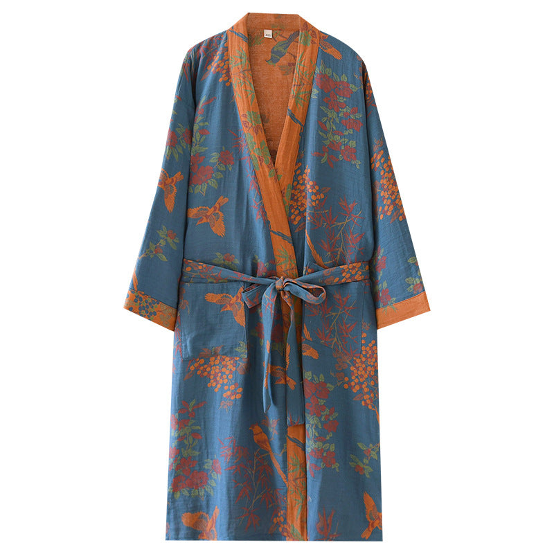 Women's SpringSummer Jacquard Woven Pure Cotton Double-Layer Gauze Nightgown