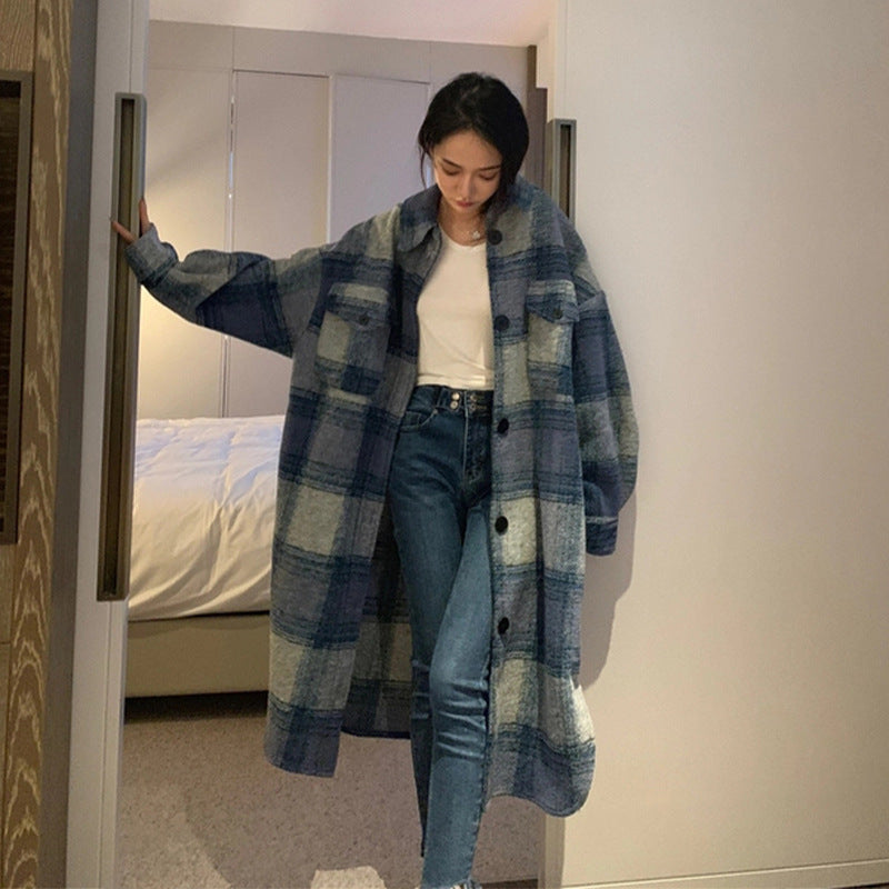Women's Plaid Long Wool Coat