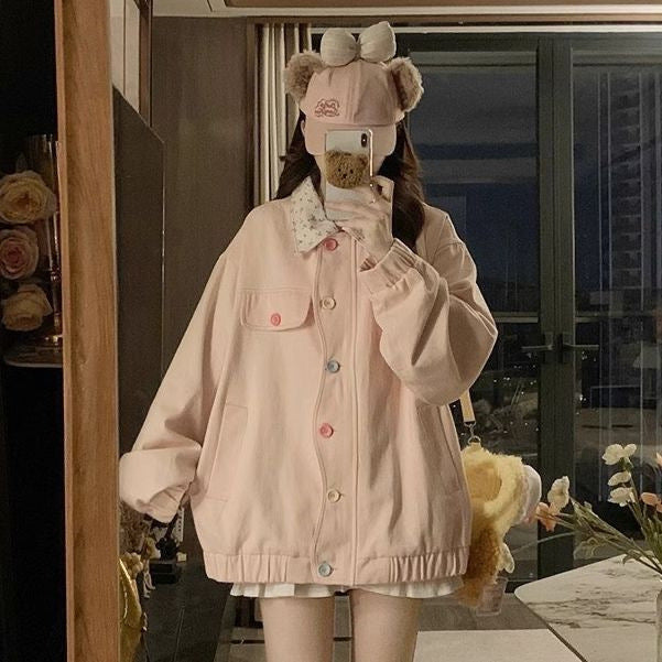 Spring And Autumn Women's Dopamine Sweet Niche Floral Lapel Jacket Coat