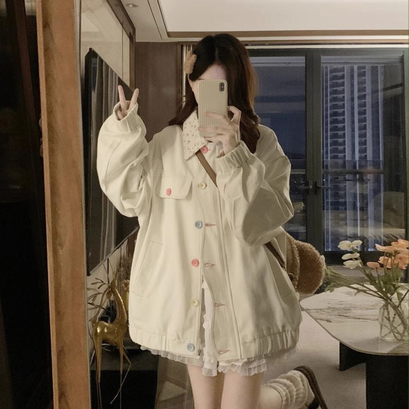 Spring And Autumn Women's Dopamine Sweet Niche Floral Lapel Jacket Coat