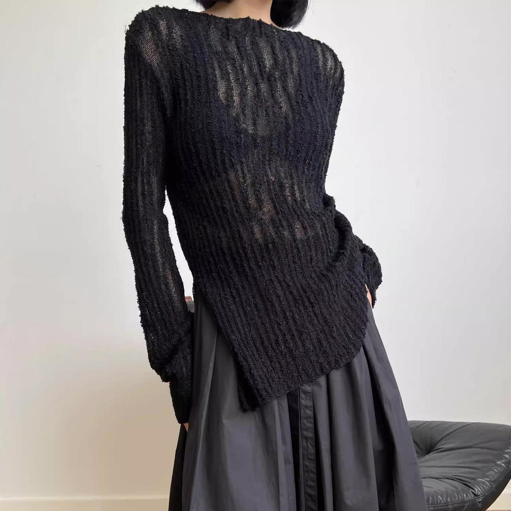 Side Slit Pleated Temperament Long Sleeved Niche High-end Top