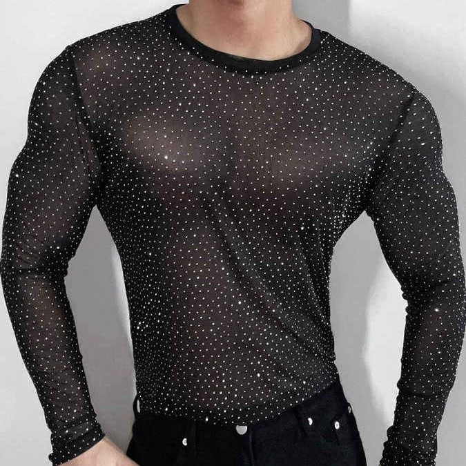 Translucent Mesh Slim Long Sleeve T-shirt