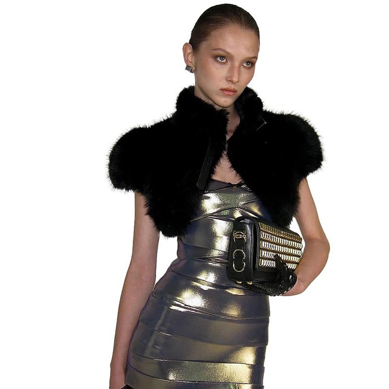 Women's Solid-Color Sexy Fuzzy Short Top With Straps