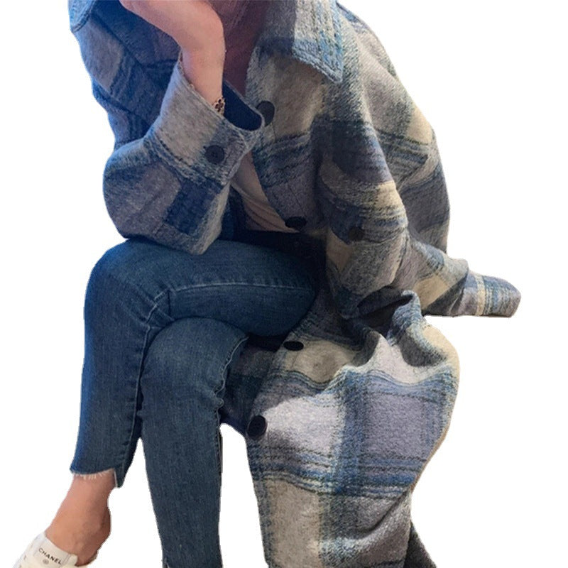 Women's Plaid Long Wool Coat