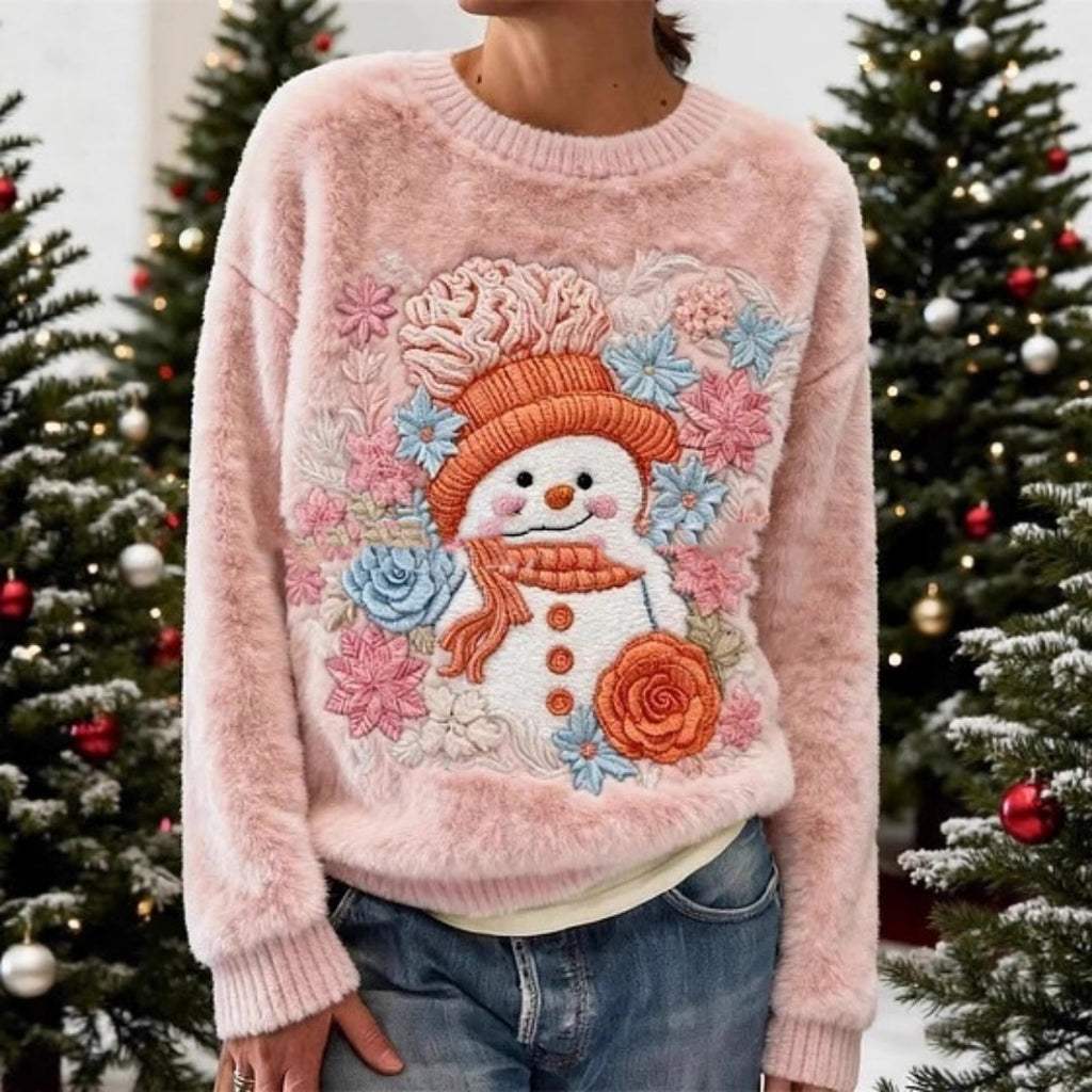 Women's Christmas Berry And Snowflake Flannel Crewneck Hoodie